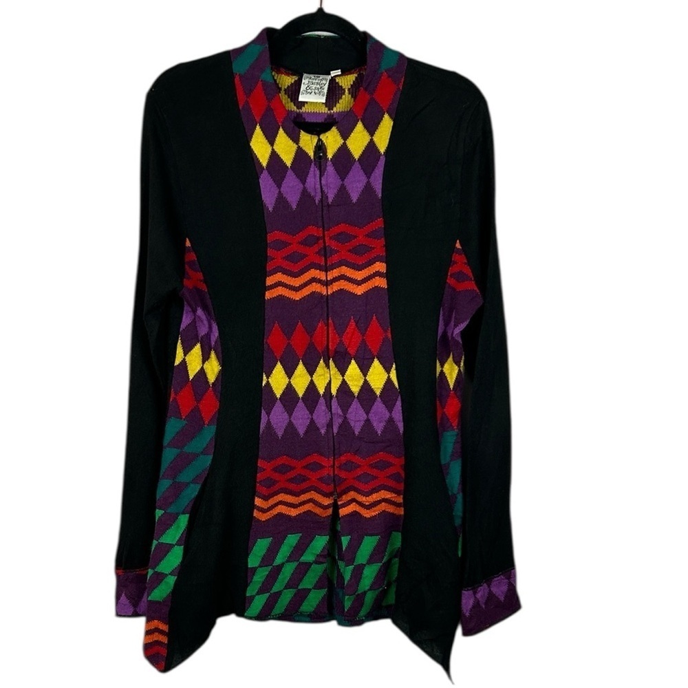 Parsley & Sage Artistic Cotton Blend Full Zip Knit Jacket Medium Colourful
